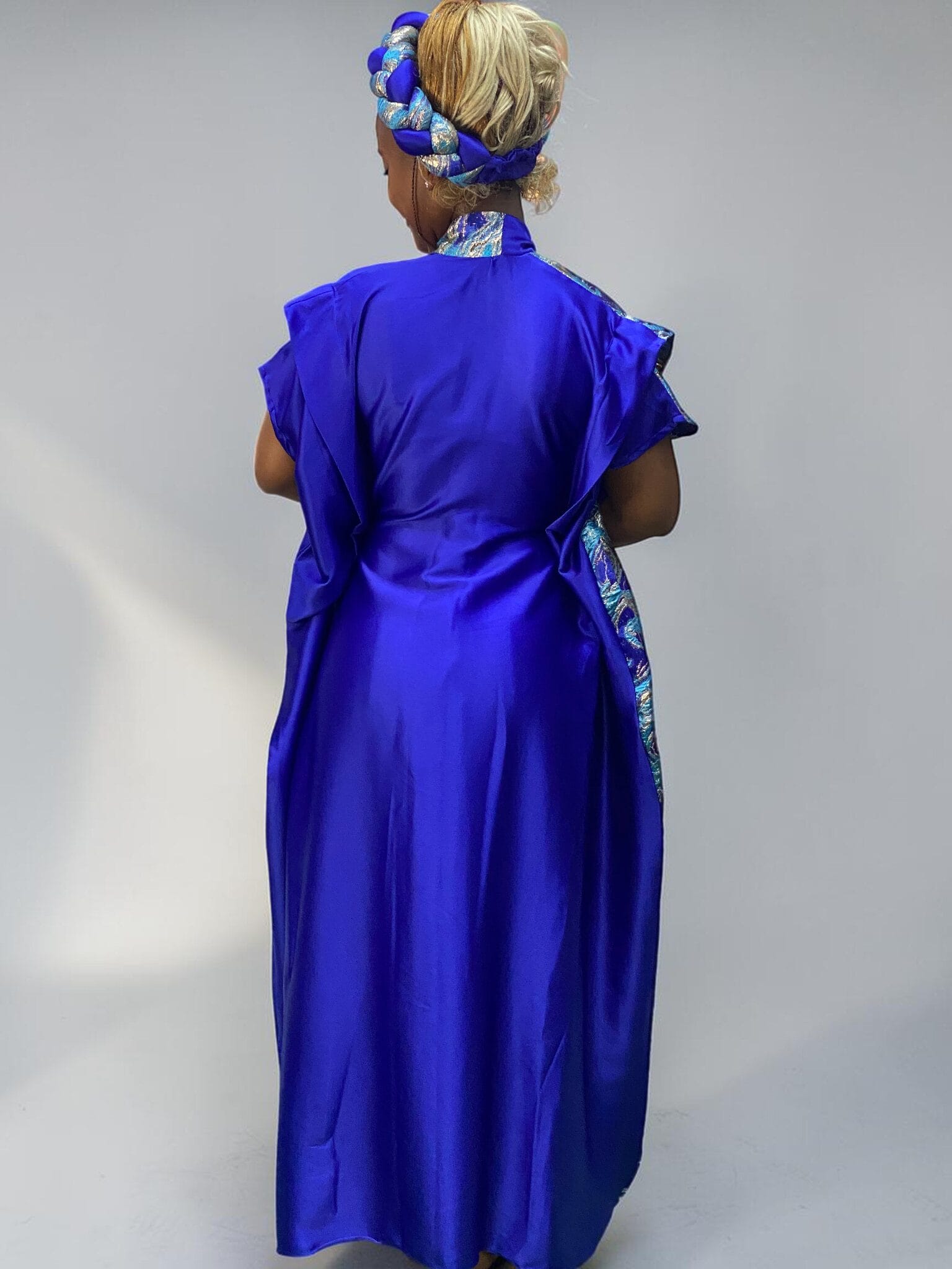 Royal Azure Brocade Gown - Image 3